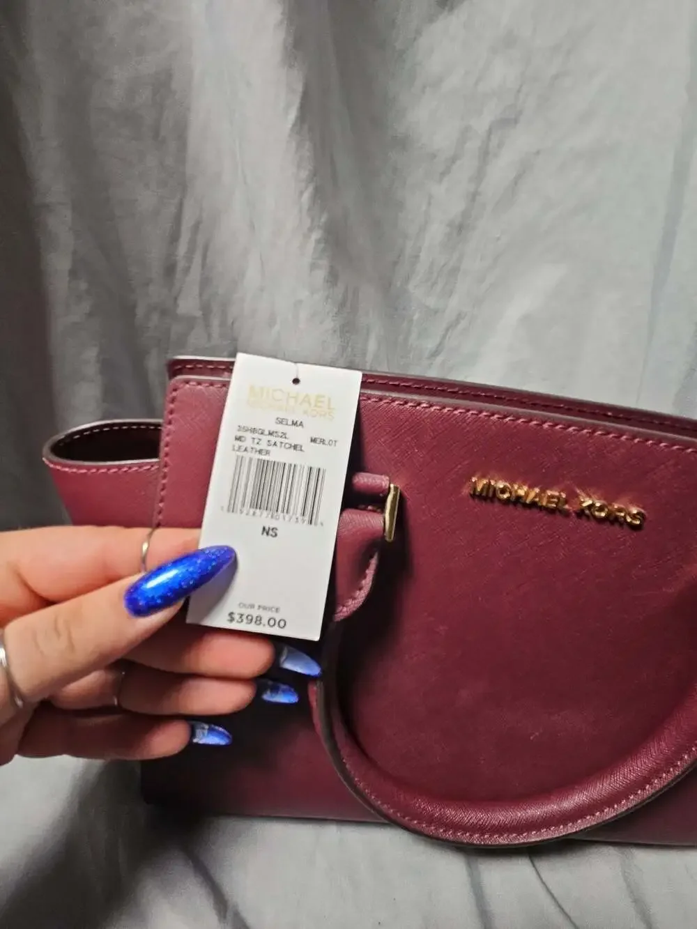Michael Kors Selma Medium Saffiano Leather Top Zip Satchel in Merlot